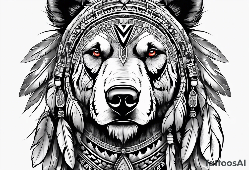 Native american medicine man in bear skin tattoo idea