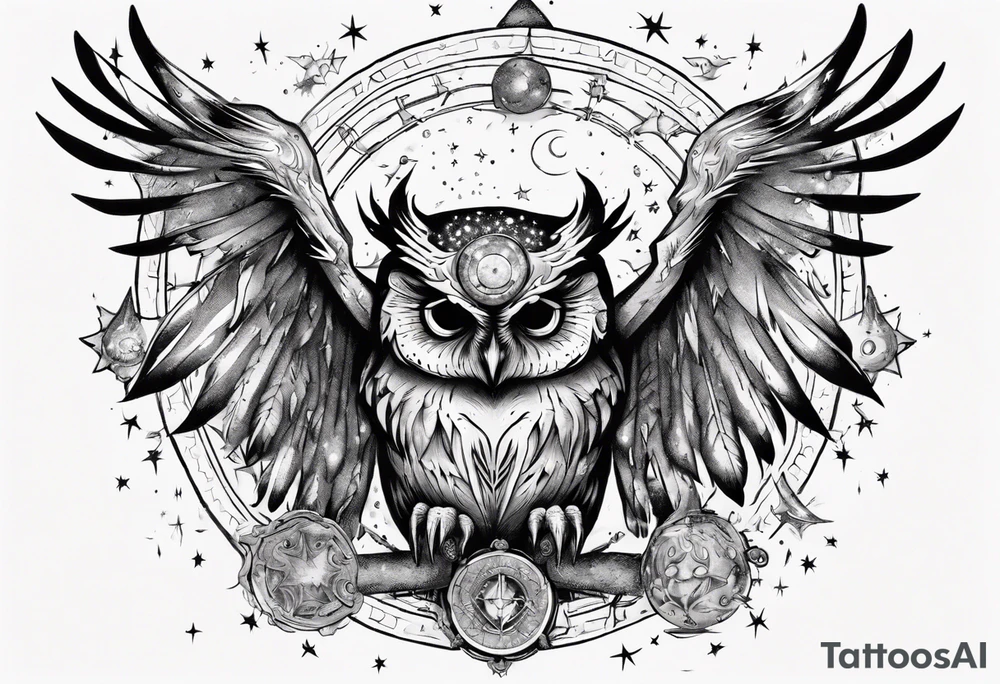 Demon Owl surrounded by cosmic magic  astrology. tattoo idea