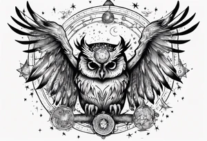 Demon Owl surrounded by cosmic magic  astrology. tattoo idea