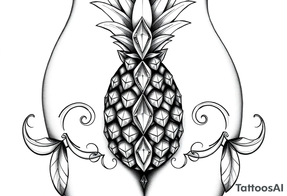 Pubic area vagina and anus using a pineapple with diamonds, magestic, crown, tattoo idea