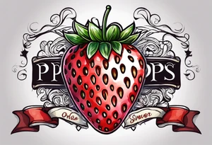 One strawberry wrapped in banner that says Pops with no background tattoo idea