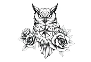 an owl,compass,roses, tattoo idea