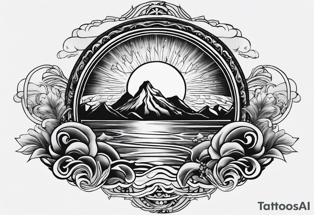 Sun, sea, mountain tattoo idea