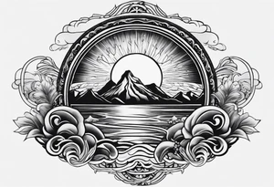 Sun, sea, mountain tattoo idea