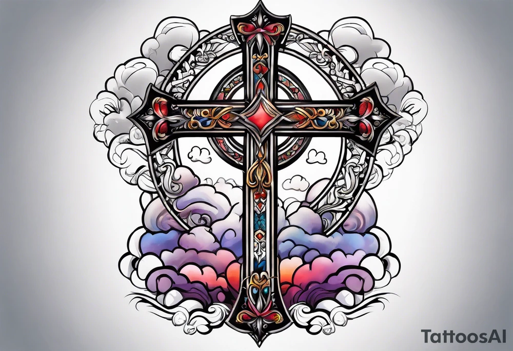Cross tattoo with clouds tattoo idea