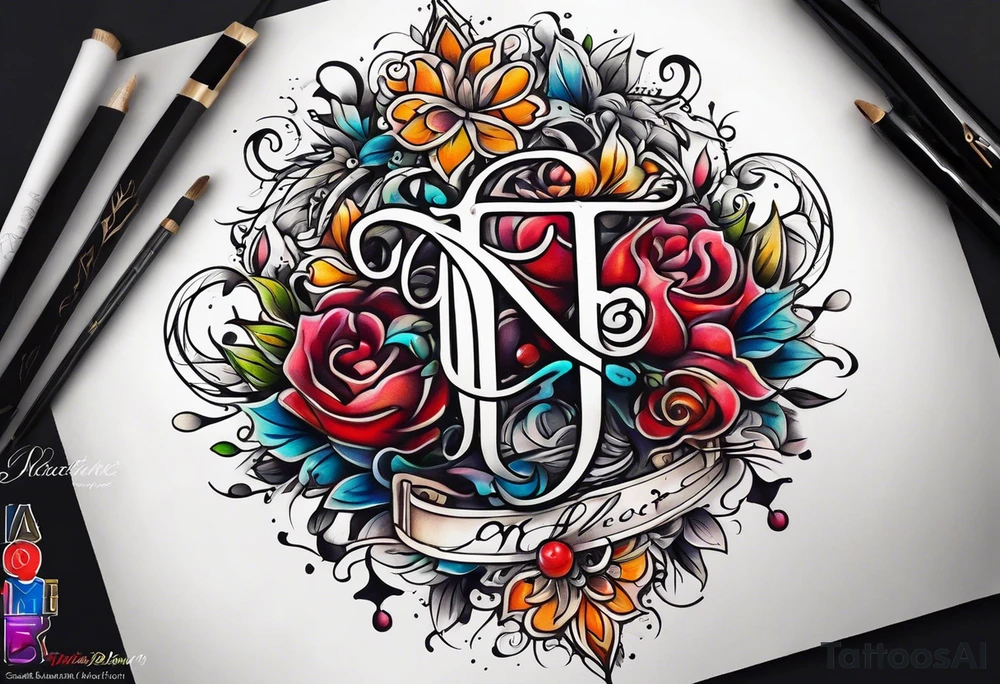 Delicate cursive initials combining bjf & arf tattoo idea