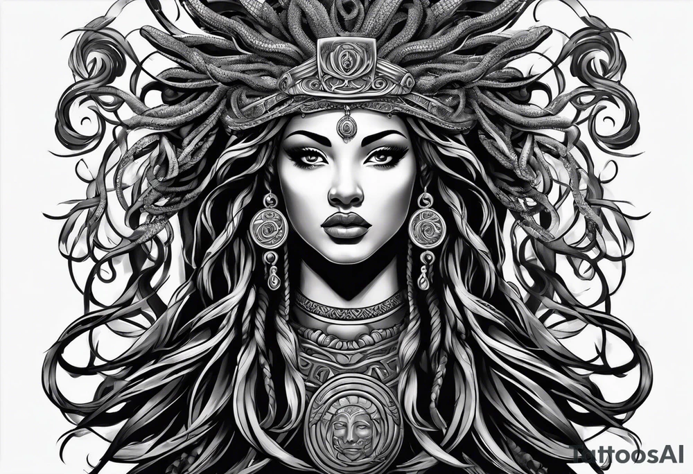 Black medusa with dreadlocks tattoo idea