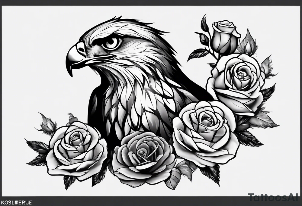 Hawk with rose in beak tattoo idea