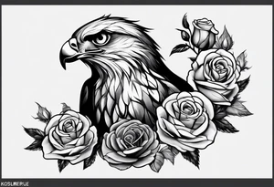 Hawk with rose in beak tattoo idea
