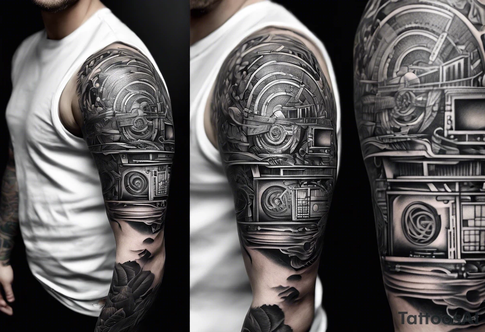 sleeve tattoo design describing a computer part tattoo idea sleeve tattoo design describing a computer part tattoo idea