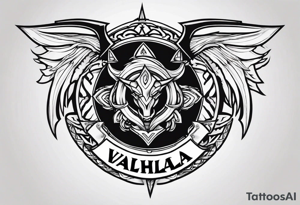 Valhalla sword shield dragon axe valkyrie tattoo idea