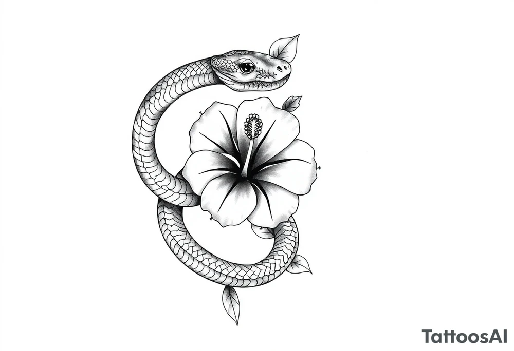 Snake with hibiscus flower tattoo idea