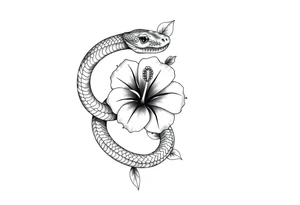 Snake with hibiscus flower tattoo idea