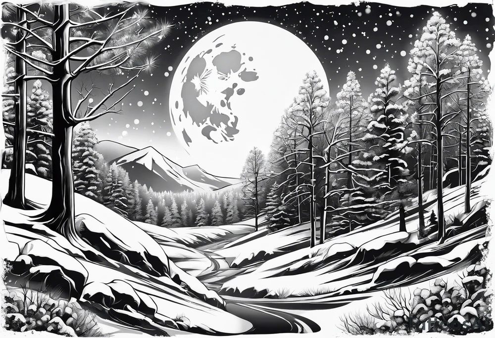 Snow machine,
snowshoes and a moon above tattoo idea