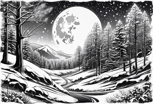Snow machine,
snowshoes and a moon above tattoo idea