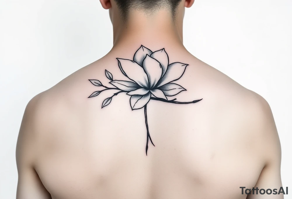 Long magnolia branch with botanical details tattoo idea Long magnolia branch with botanical details tattoo idea