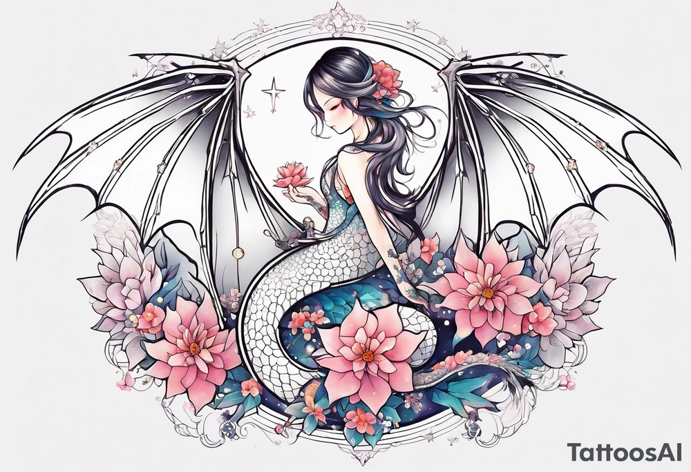 Constellation, wing , snow , cross , dragon female japan kawaii , flower tattoo idea