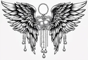 angel wings with pearls tattoo idea