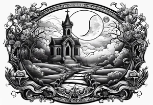 Graveyard with moon and smoke tattoo idea