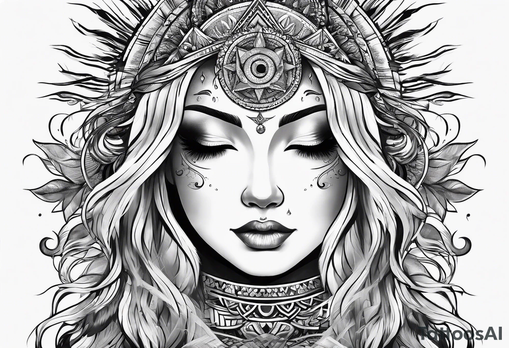 a sun with hair tattoo idea