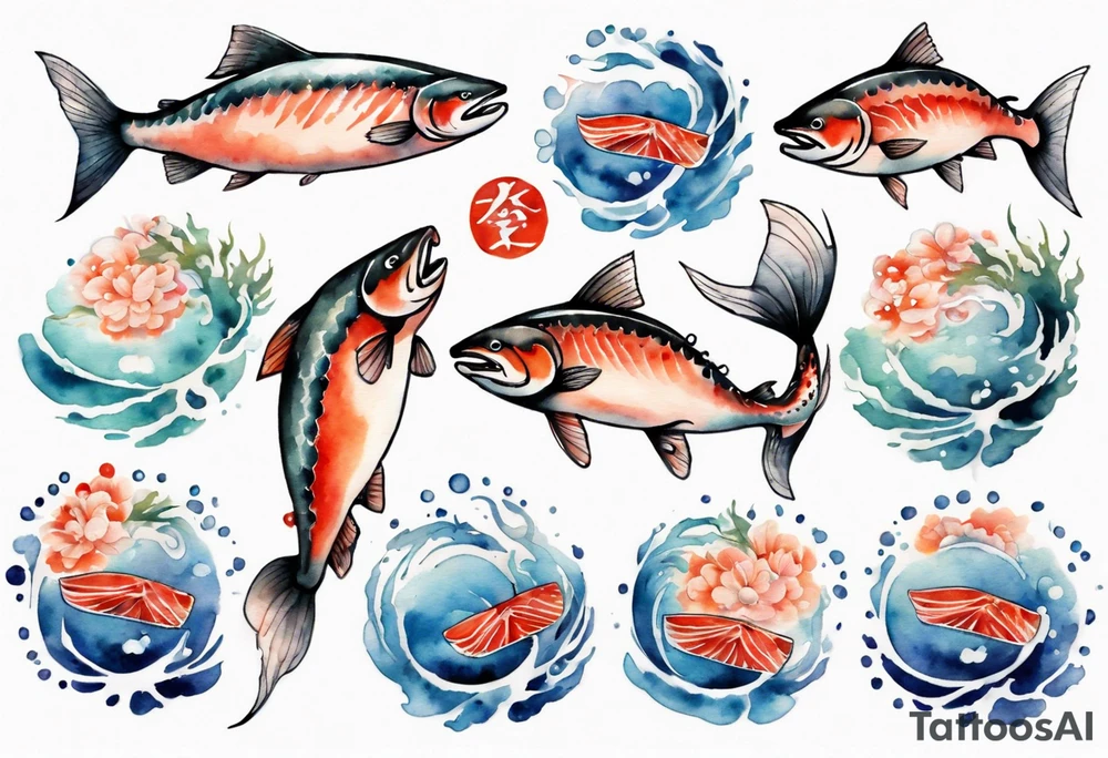 watercolor of salmon tattoo idea
