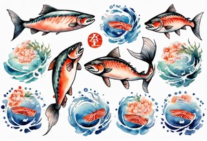 watercolor of salmon tattoo idea