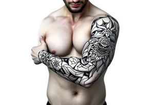 bold line shaman and witch style tattoo idea