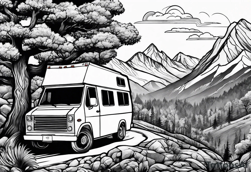 Tree mountain van climbing tattoo idea