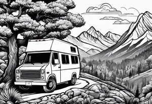 Tree mountain van climbing tattoo idea