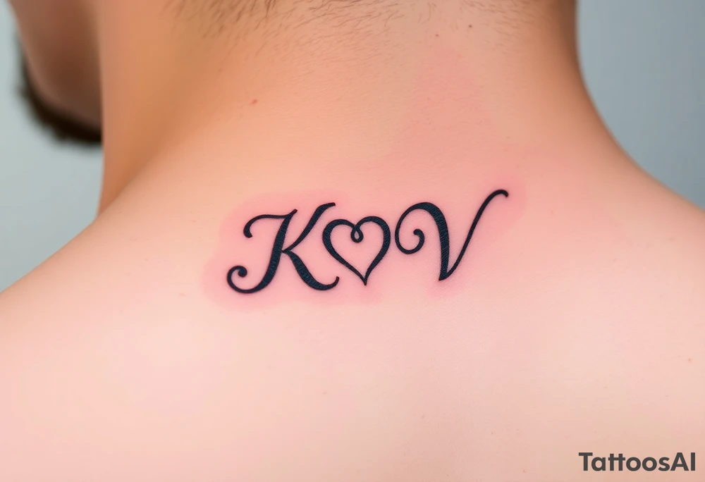 A beautiful calligraphic script of the couple’s initials (K and V), intertwined with a subtle heart-shaped flourish tattoo idea