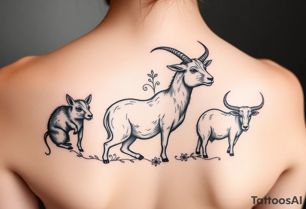 Rat, goat, dog and ox tattoo idea