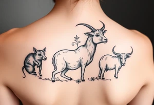 Rat, goat, dog and ox tattoo idea