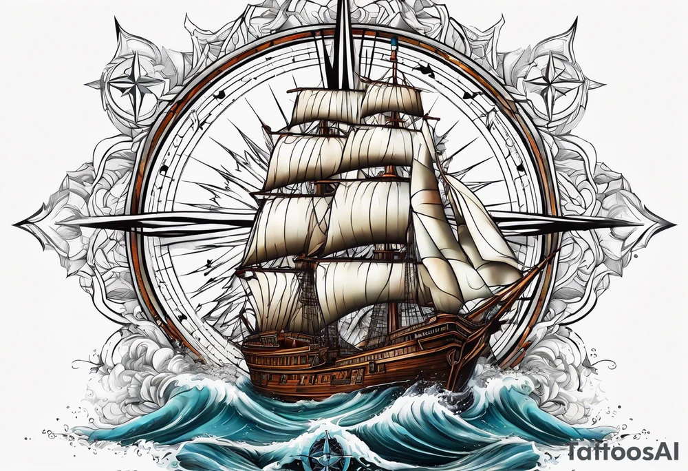 compass rose with long lines tattoo idea