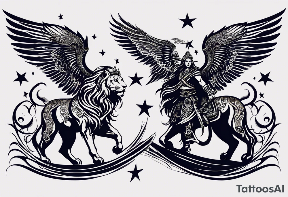 black kali, goddess pirate, alien, angel, pachamama, valkrye, warrior, flying, skull, lotus azul, wing, eagle, zenza resonance, stars, 5D, anahata chakra, death, durga, riding on a tiger, flying lady tattoo idea