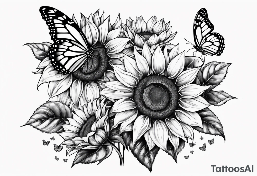 sunflowers with butterflies tattoo idea