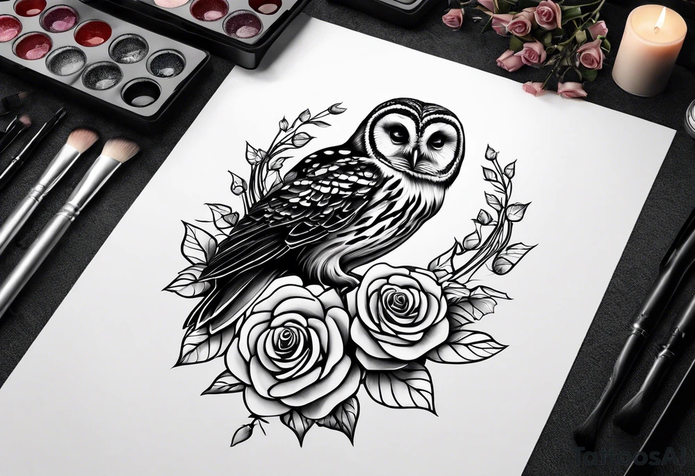 Barred owl with a rose and a heart tattoo idea