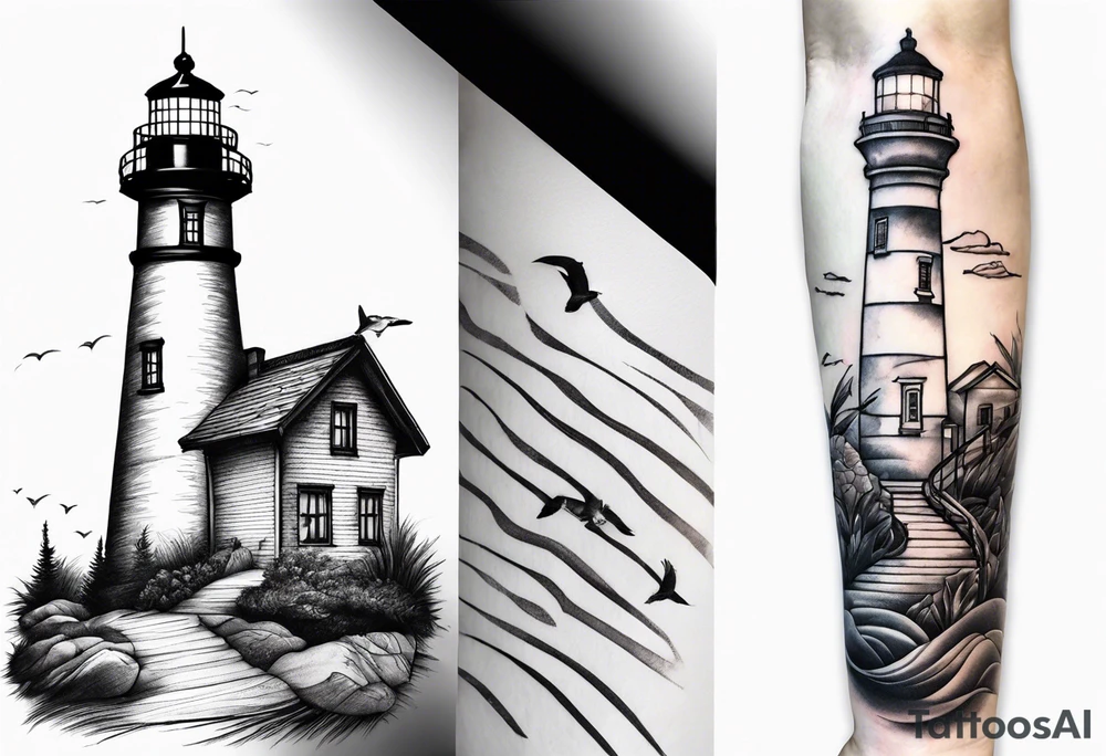 Lighthouse together with house tattoo idea