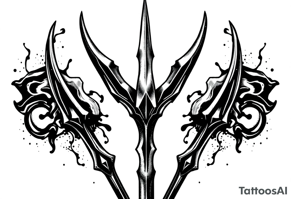 trident with cool background tattoo idea