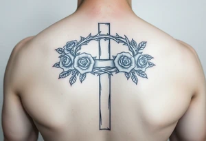 Roses crown of thorns on cross tattoo idea