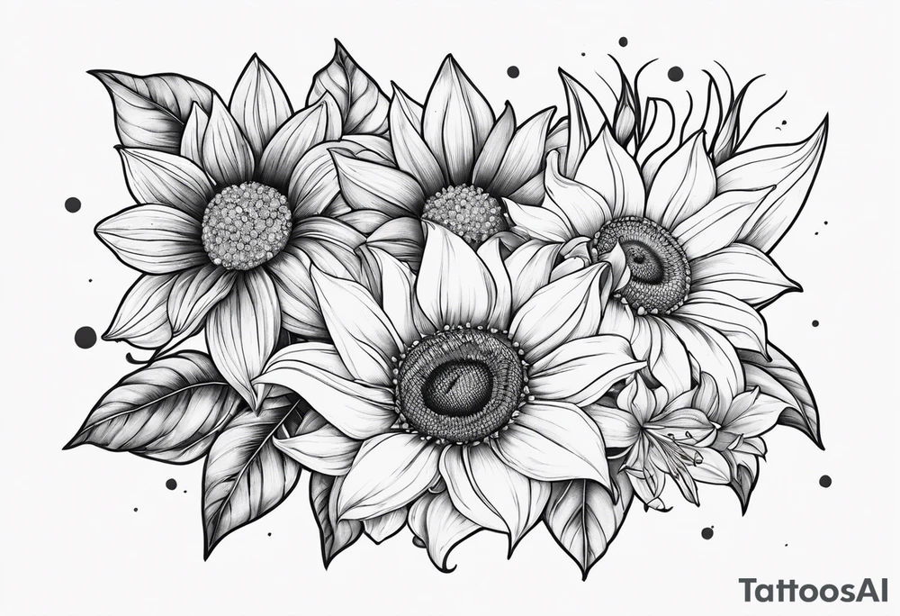 Small cluster containing diamonds sunflowers and lilies tattoo idea