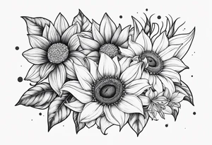 Small cluster containing diamonds sunflowers and lilies tattoo idea