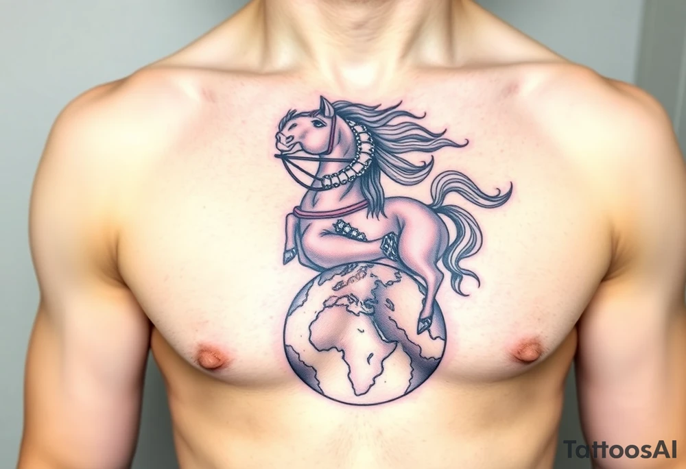 half-man half-horse with bow hovering over the world tattoo idea
