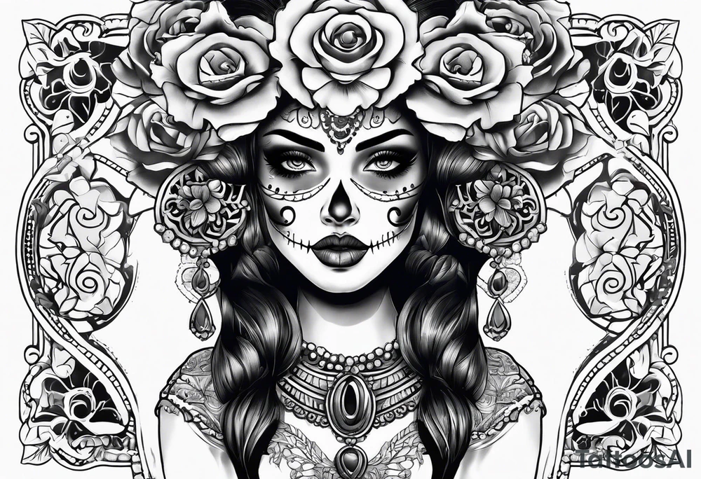 muertos style girl tattoo idea