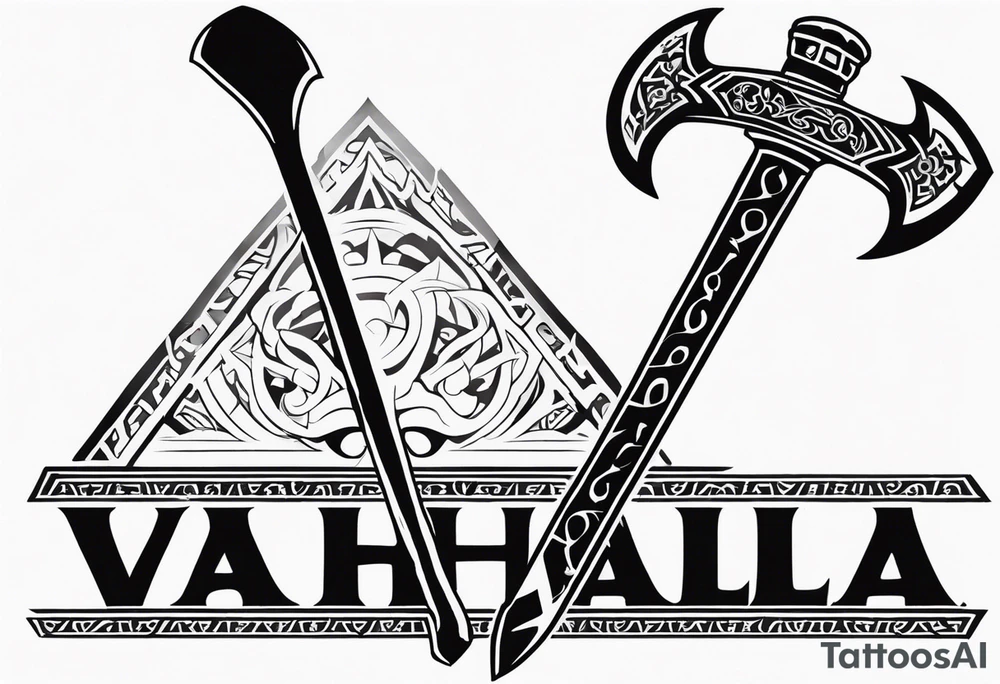 Valhalla 
 sword stairs axe tattoo idea