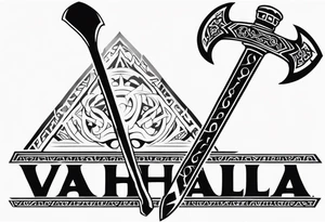 Valhalla 
 sword stairs axe tattoo idea
