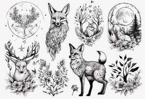 wasser sonne und mond fuchs eule kolibri wald hirsch blume des lebens 
baum berlin tattoo idea