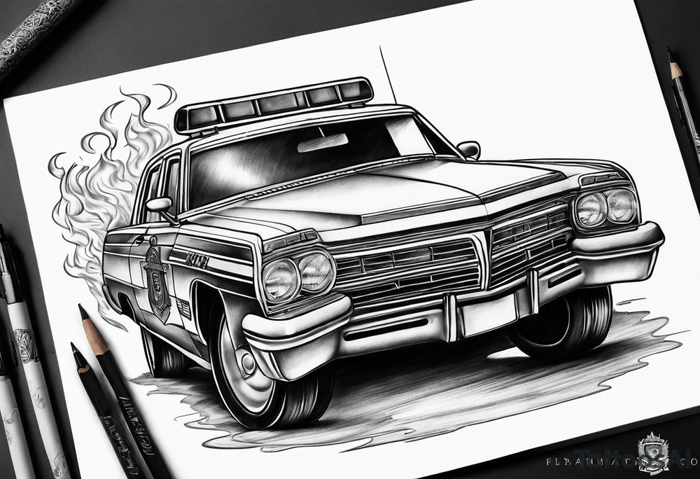 flaming police car tattoo idea