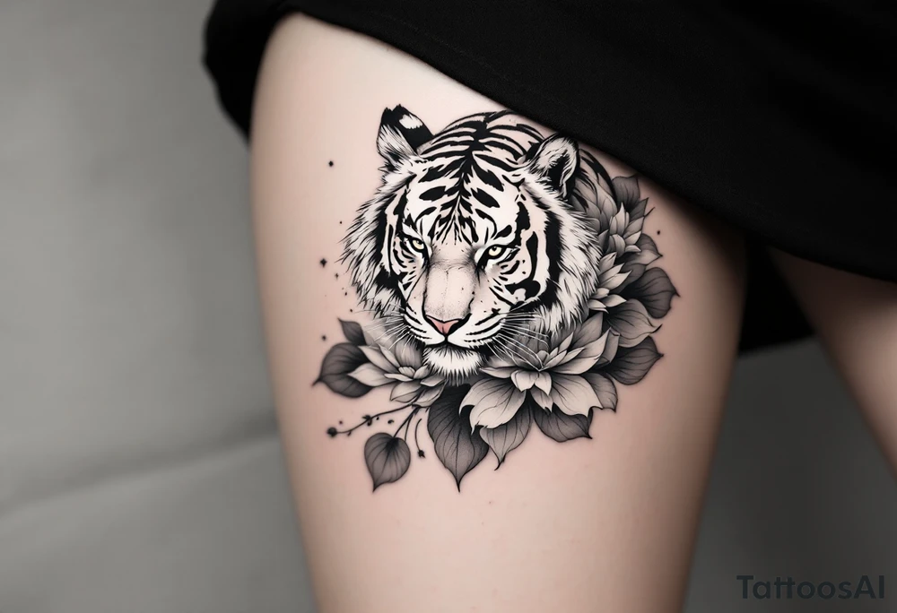 fierce tiger emerging through blooming lotus flowers in mist tattoo idea fierce tiger emerging through blooming lotus flowers in mist tattoo idea