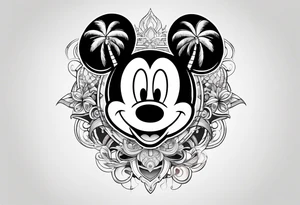 tron style mickey mouse with palm trees tattoo idea