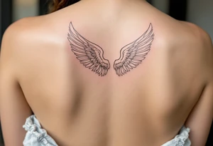 A pair of white angel wings spanning the full back length, representing spiritual freedom and protection. tattoo idea